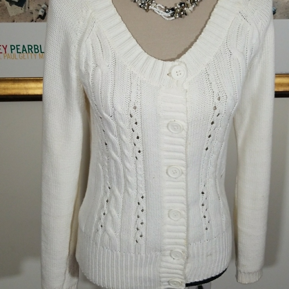 MNG BASICS Ivory Button Down Knitted Cardigan. Size S.